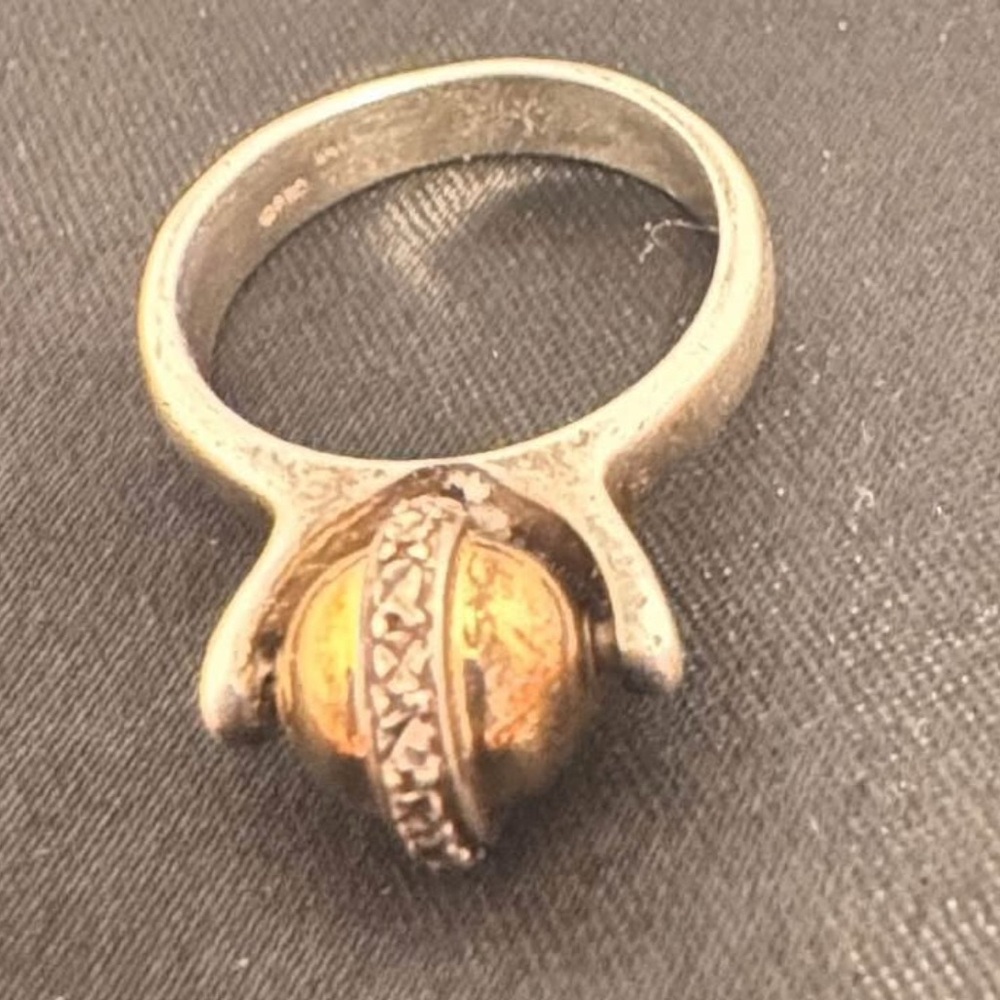 Mid century 14k Gold and Sterling 925 fidget Ring size 7 Peter Brams 6g - Picture 3 of 10